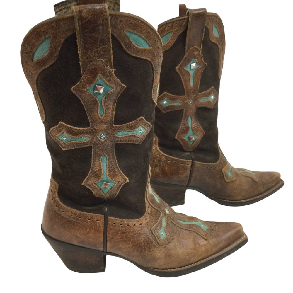 Ariat Tawny Heavenly Cross Overlay Studded Snip Toe Cowgirl Boots Womens Sz 6.5B